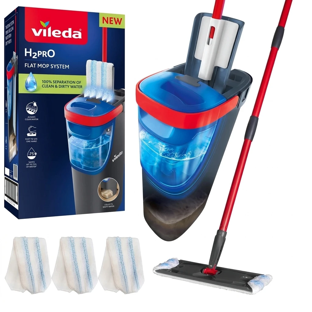Vileda Wischmopp Flachmopp mit Behälter H2prO 3 Einsätze