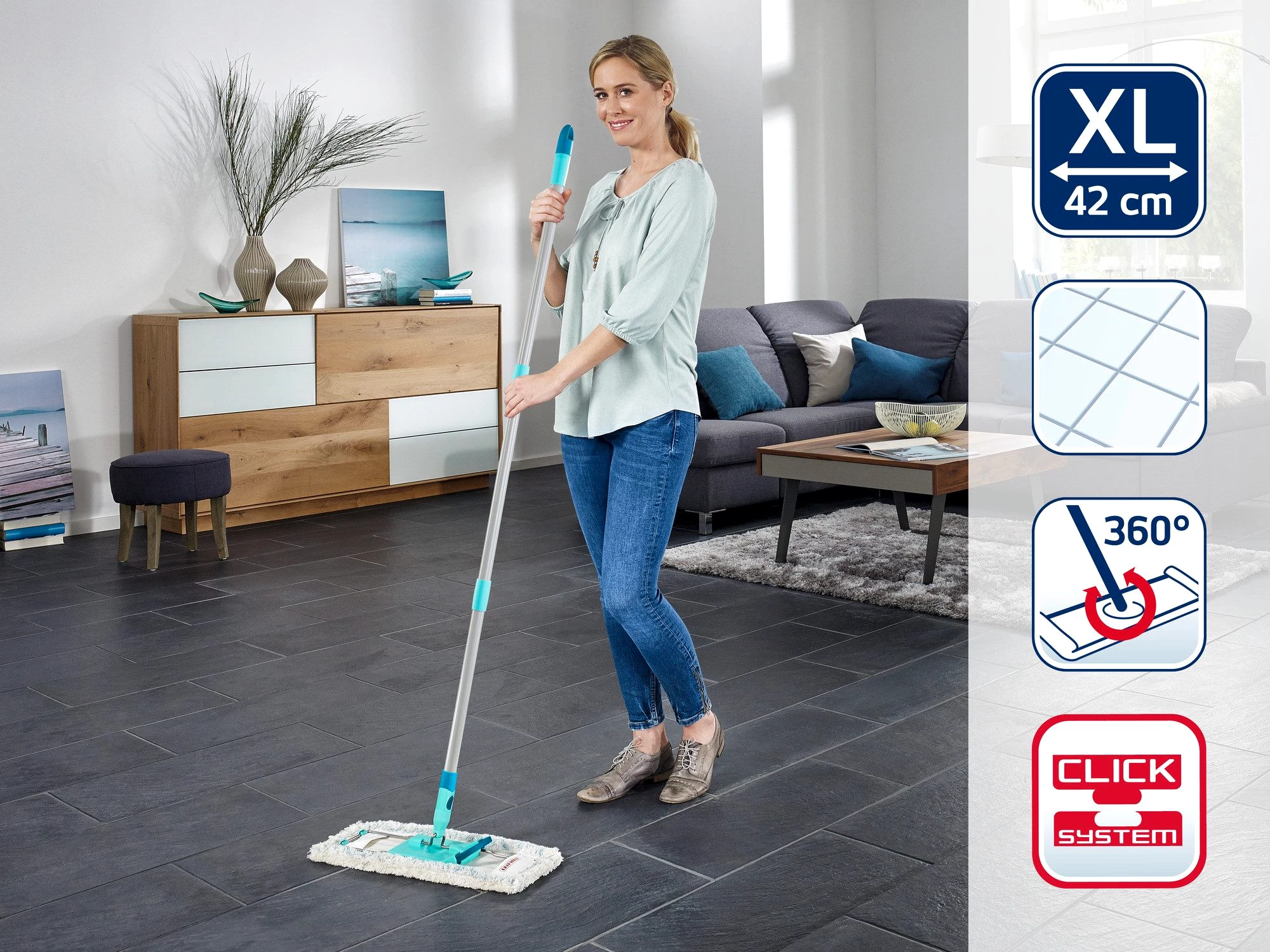 Leifheit Bodenwischer-Set Bodenwischer Profi XL cotton plus mit Stahlstiel, , Waschbar bei 60°C