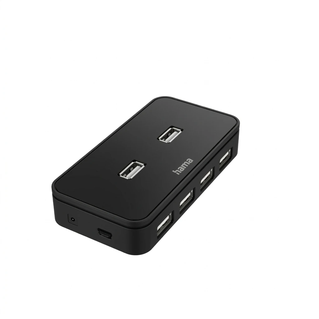 Hama 7 Ports, USB 2.0, inkl. Kabel und Netzteil USB-Adapter, 110 cm