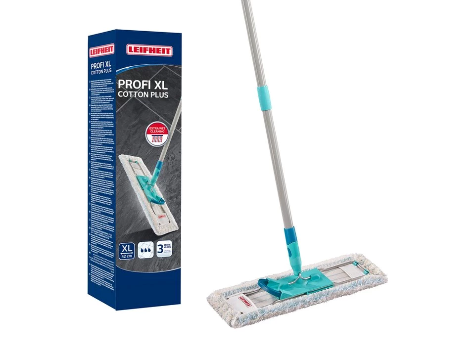 Leifheit Bodenwischer-Set Bodenwischer Profi XL cotton plus mit Stahlstiel, , Waschbar bei 60°C