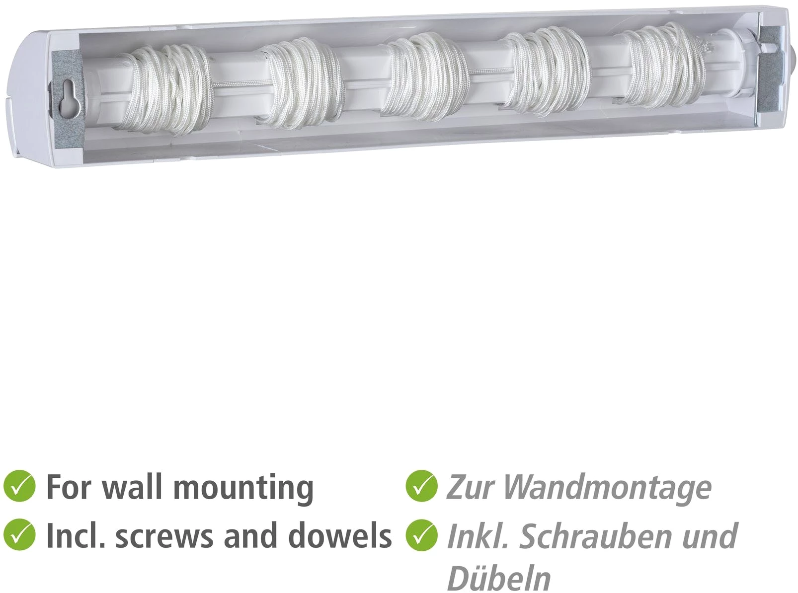 WENKO Wand-Wäscheleine, ausziehbar auf 4,20 m, wetterbeständig, ca. 21 m Gesamttrockenlänge