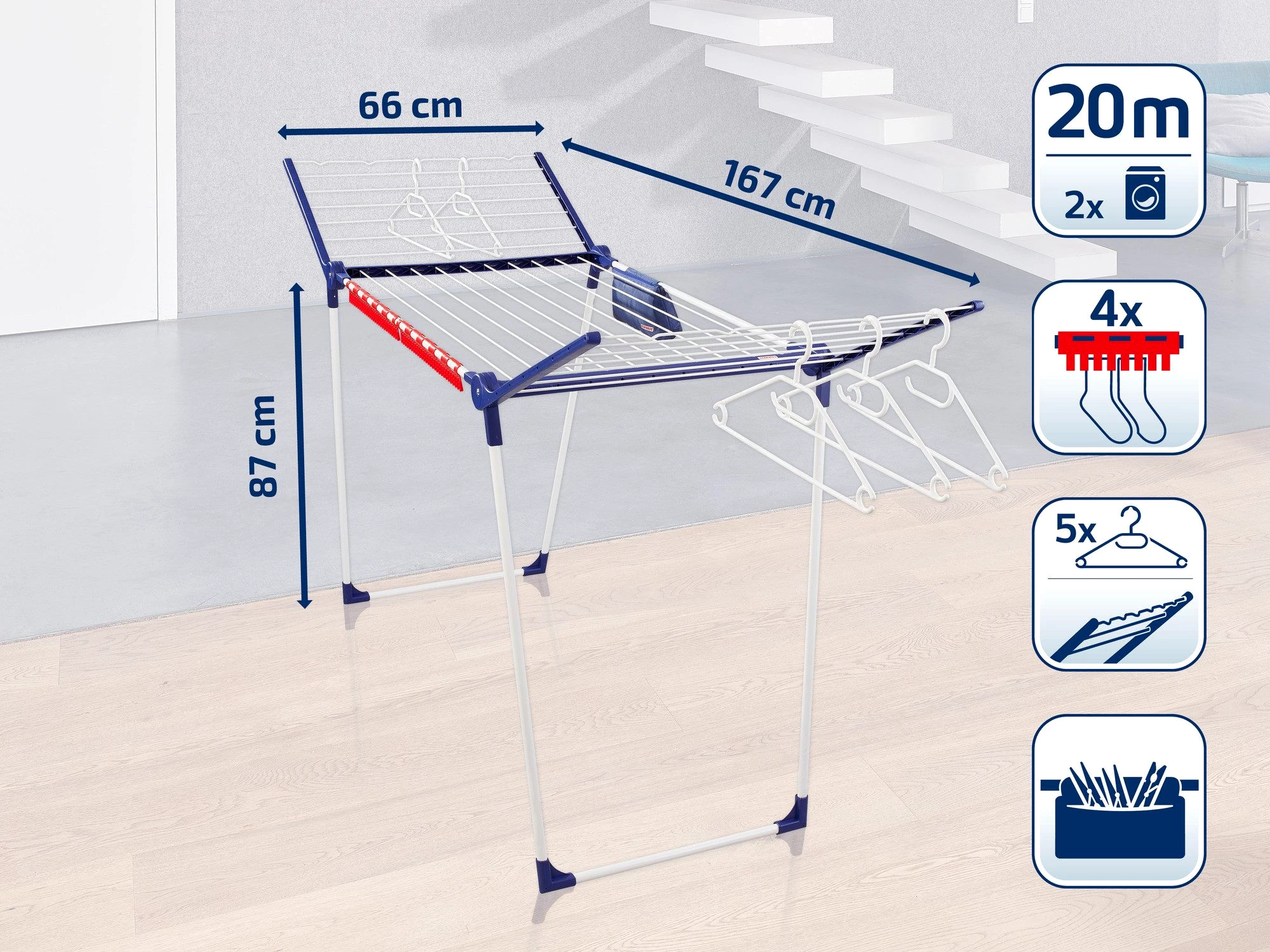 Leifheit Wäscheständer Standtrockner Pegasus Ultra 23m mit 4 Kleinteilehaltern, 20m Trockenlänge
