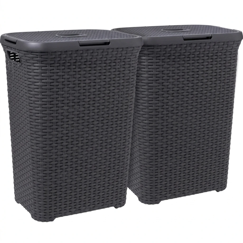Curver Wäschekorb Style Wäschekorb mit Deckel 60 L 2-Stück Anthrazit , 60 L pro Stück, Deckel